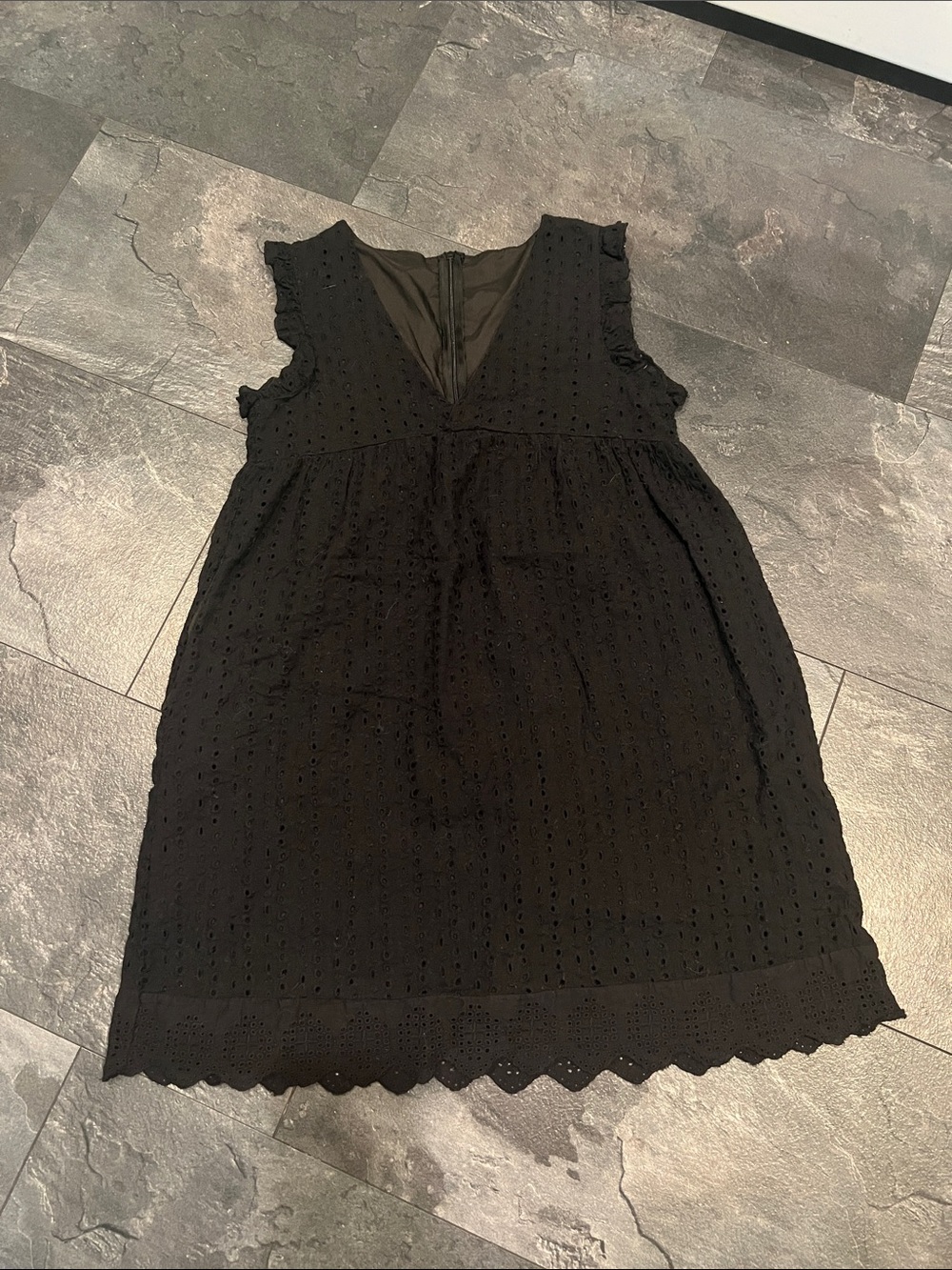 Black Eyelet V-Neck Sleeveless Dress